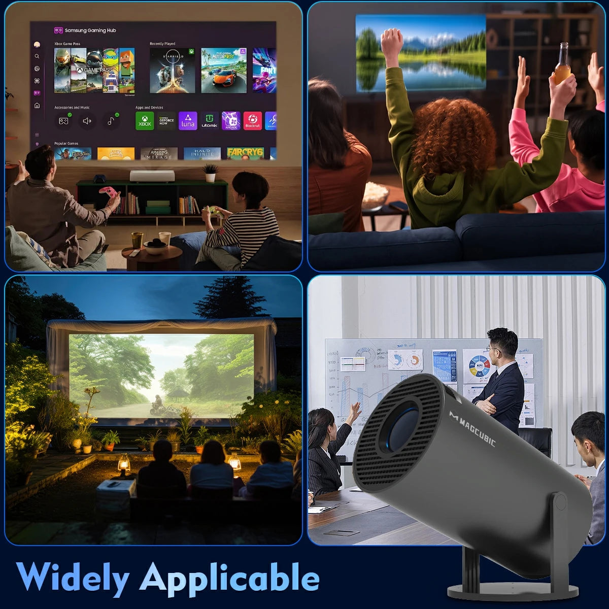 Prime Deal Zone Magcubic HY300 Pro smart projector displaying bright 8K images with dual WiFi6 and Bluetooth 5.4 connectivity.
