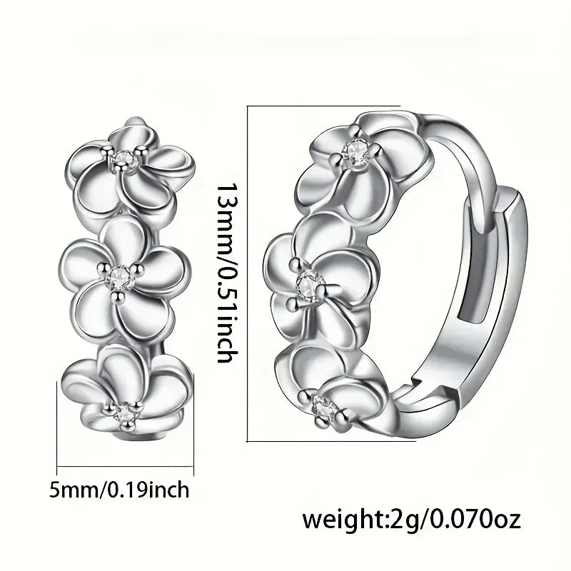 925 sterling silver camellia hoop earrings, floral pattern - view 5