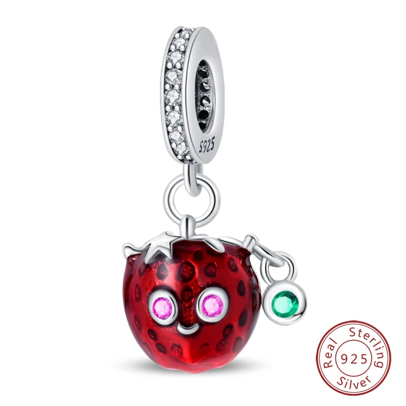 925 Sterling Silver Red Wine & Chili Charm Beads