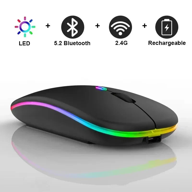 Prime Deal Zone wireless rechargeable silent LED backlit optical mouse with Bluetooth and 2.4Ghz receiver for PC and laptop.
