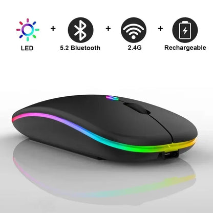 Prime Deal Zone wireless rechargeable silent LED backlit optical mouse with Bluetooth and 2.4Ghz receiver for PC and laptop.