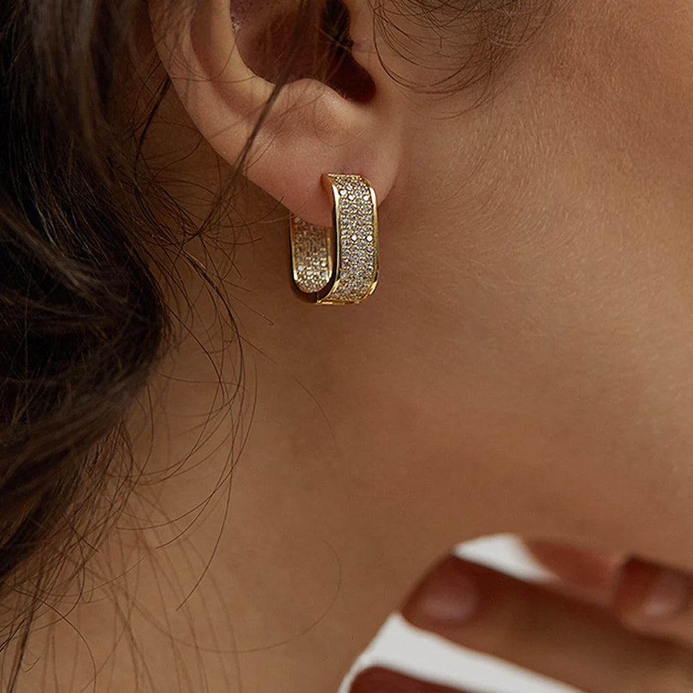 pave CZ hoop earrings, silver and gold tone - view 8