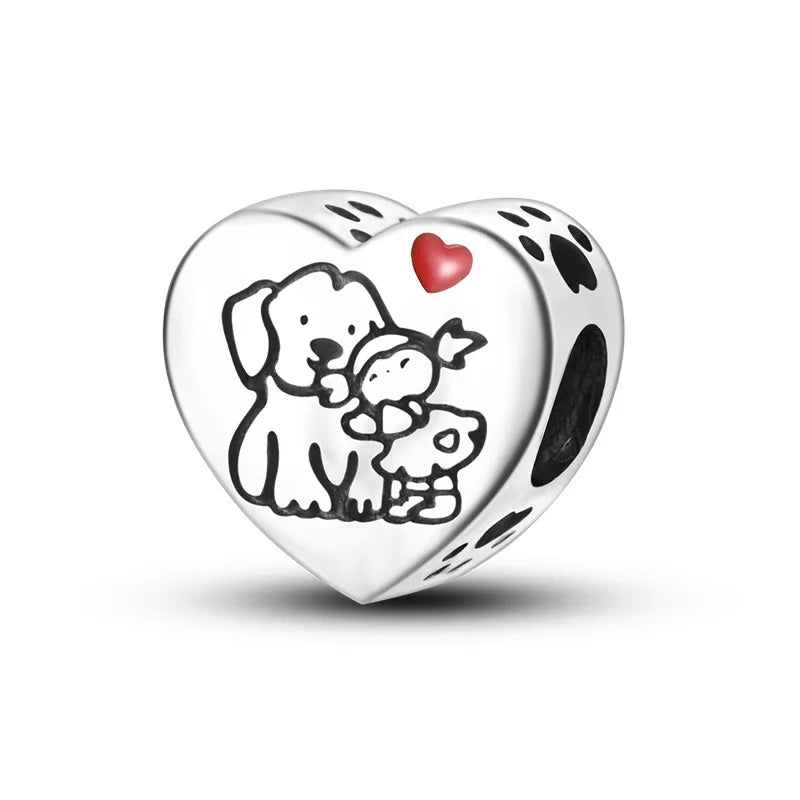 925 sterling silver pet and animal charm beads, dogs paws and hearts - view 10