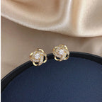 zircon cross and geometric stud earrings, light luxury - view 5