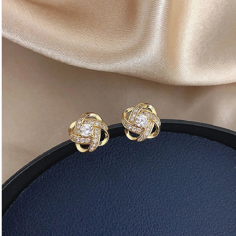 zircon cross and geometric stud earrings, light luxury - view 5