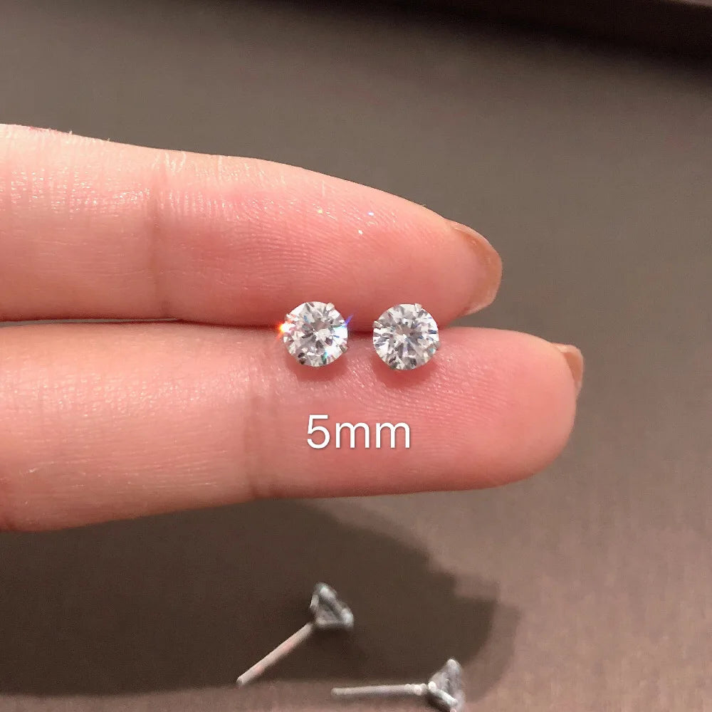 Sterling silver CZ stud earrings, round cubic zirconia - view 7