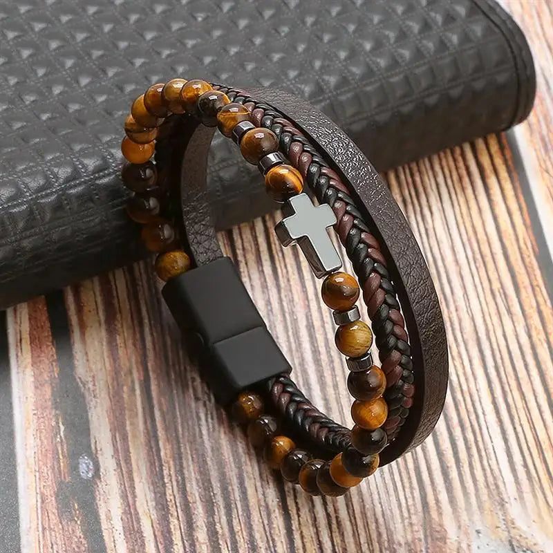 Men’s Multi-Layer Woven Leather Bracelet — Casual Fashion