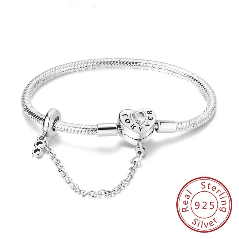 925 Sterling Silver Charm Bracelet — Pavé Zirconia, 17–20cm