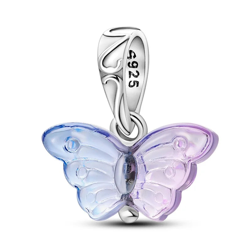 925 Silver-Plated Butterfly Charm Beads, Multicolour