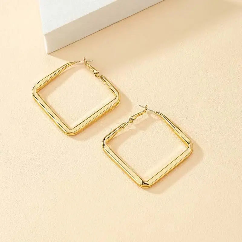 Gold square hoop earrings for women with exaggerated geometric irregular circle design, jewelry by Prime Deal Zone