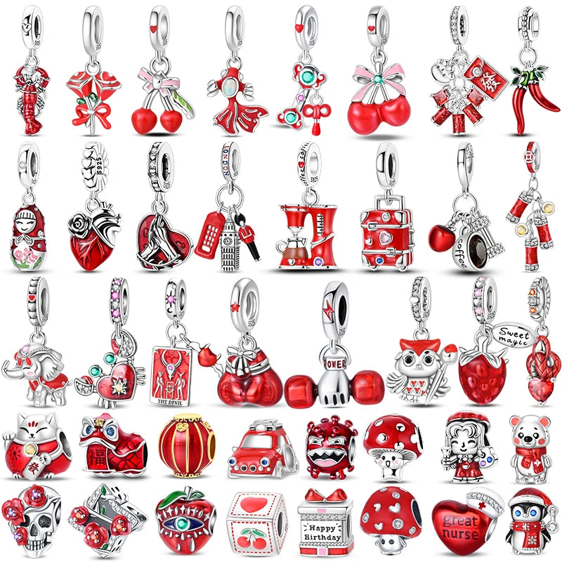 925 sterling silver red wine and chili charm bead