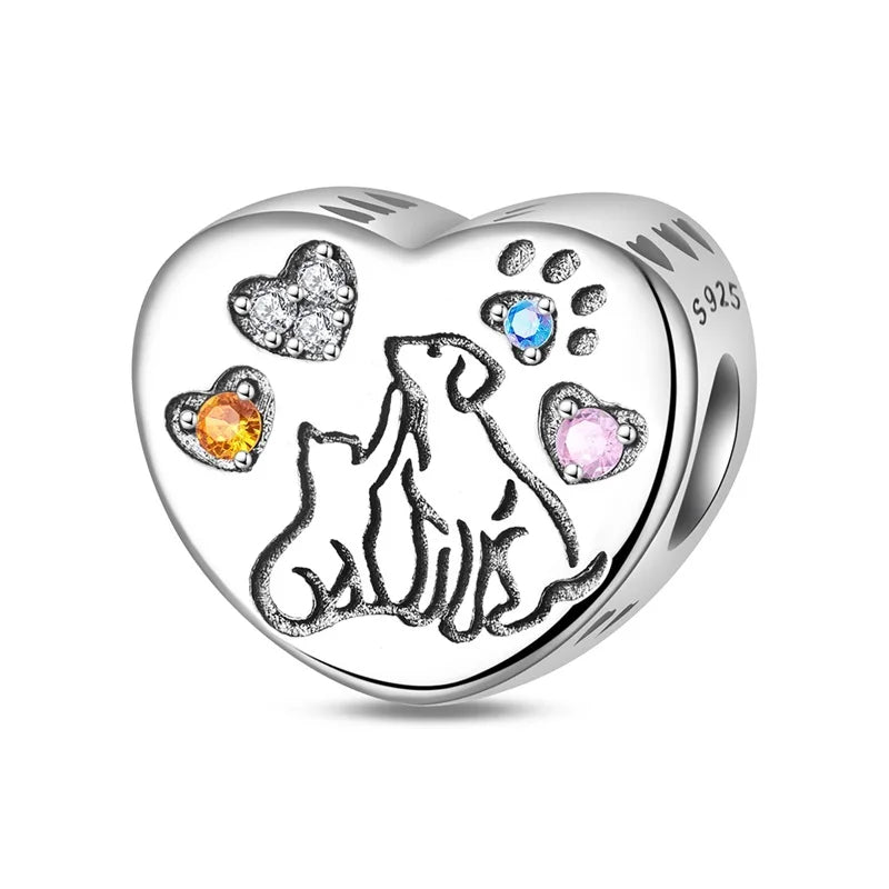 925 sterling silver pet and animal charm beads, dogs paws and hearts - view 13