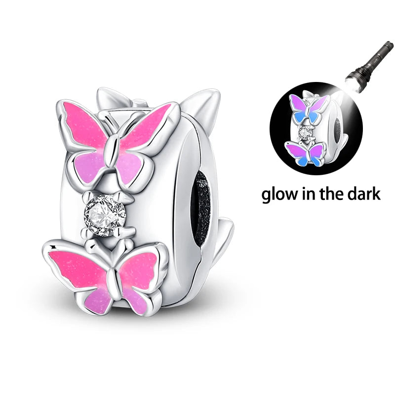 925 Silver-Plated Butterfly Charm Beads, Multicolour