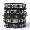 5-piece braided punk bracelet set, PU leather and beads - view 12