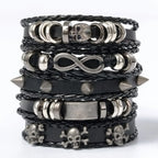 5-piece braided punk bracelet set, PU leather and beads - view 12