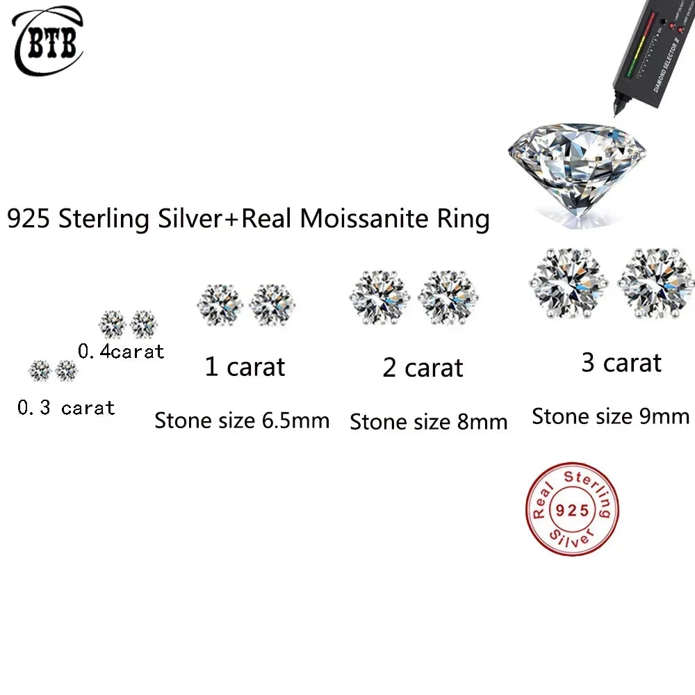 Sterling silver moissanite six-jaw stud earrings - view 3