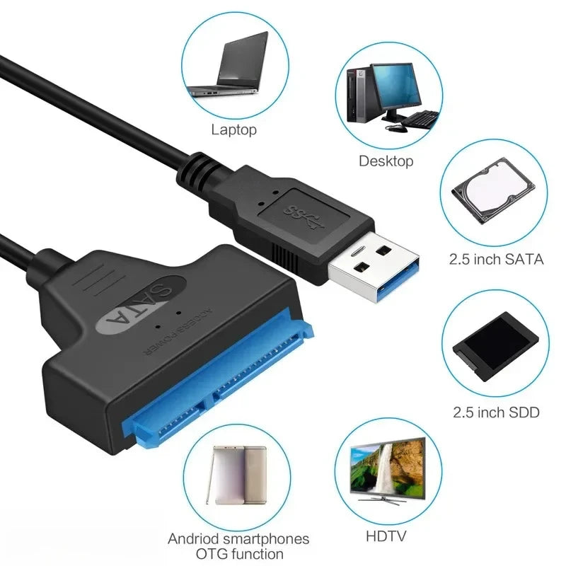 Prime Deal Zone SATA to USB 3.0 cable connects 2.5 inch external HDD or SSD to computer, supporting up to 6 Gbps transfer speed.
