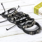 5-piece braided punk bracelet set, PU leather and beads - view 6
