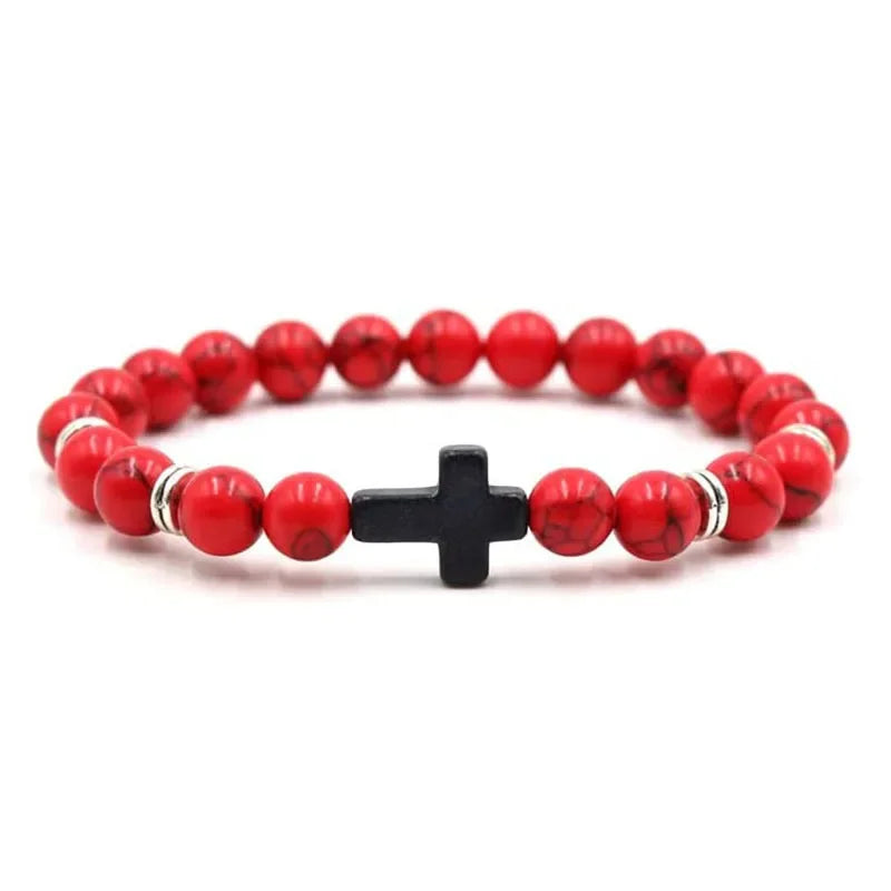 natural stone prayer bead bracelet, rosary cross - view 3