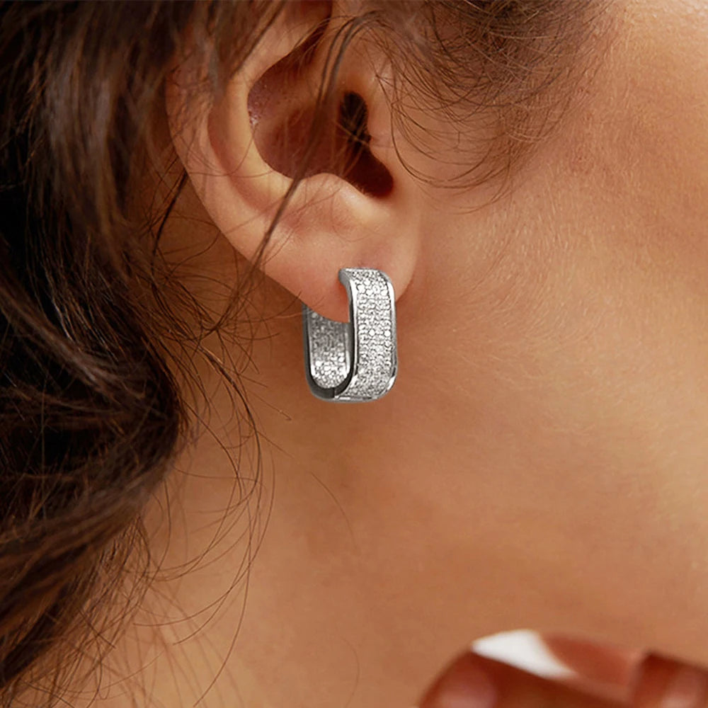 pave CZ hoop earrings, silver and gold tone - view 3