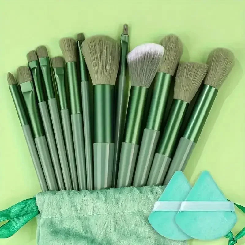 Set of 13 Prime Deal Zone synthetic nylon makeup brushes with soft bristles for foundation, blush, and powder application.