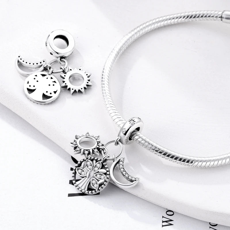 925 sterling silver charm beads, love family and life designs - view 18