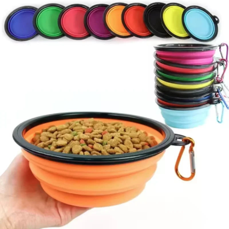 Durable TPR portable pet food and water bowl for cats and dogs, collapsible silicone travel bowl for outdoor use.