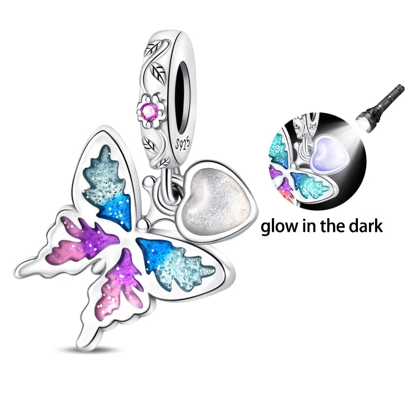 925 Silver-Plated Butterfly Charm Beads, Multicolour