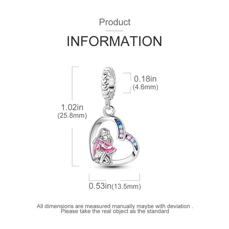 925 Sterling Silver Love Embrace Heart Charm with Zircon