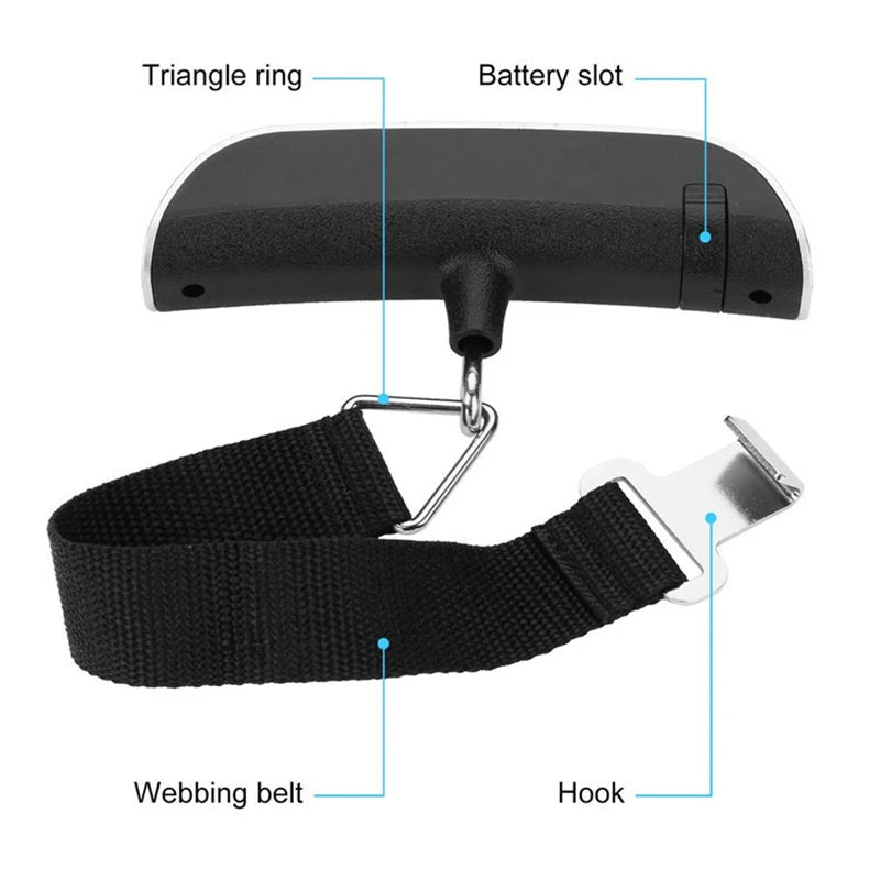 Digital portable luggage scale with LCD display showing weight, suitable for travel and suitcase weighing by Prime Deal Zone.