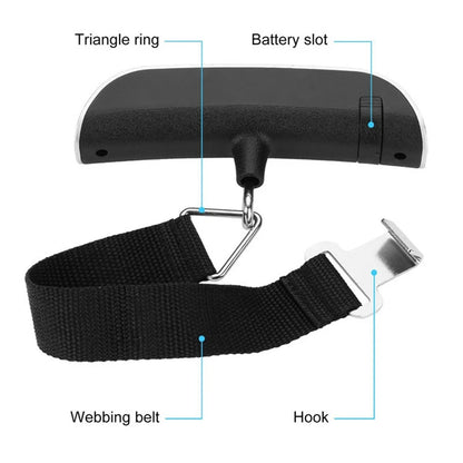 Digital portable luggage scale with LCD display showing weight, suitable for travel and suitcase weighing by Prime Deal Zone.