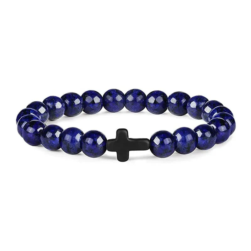 natural stone prayer bead bracelet, rosary cross - view 12