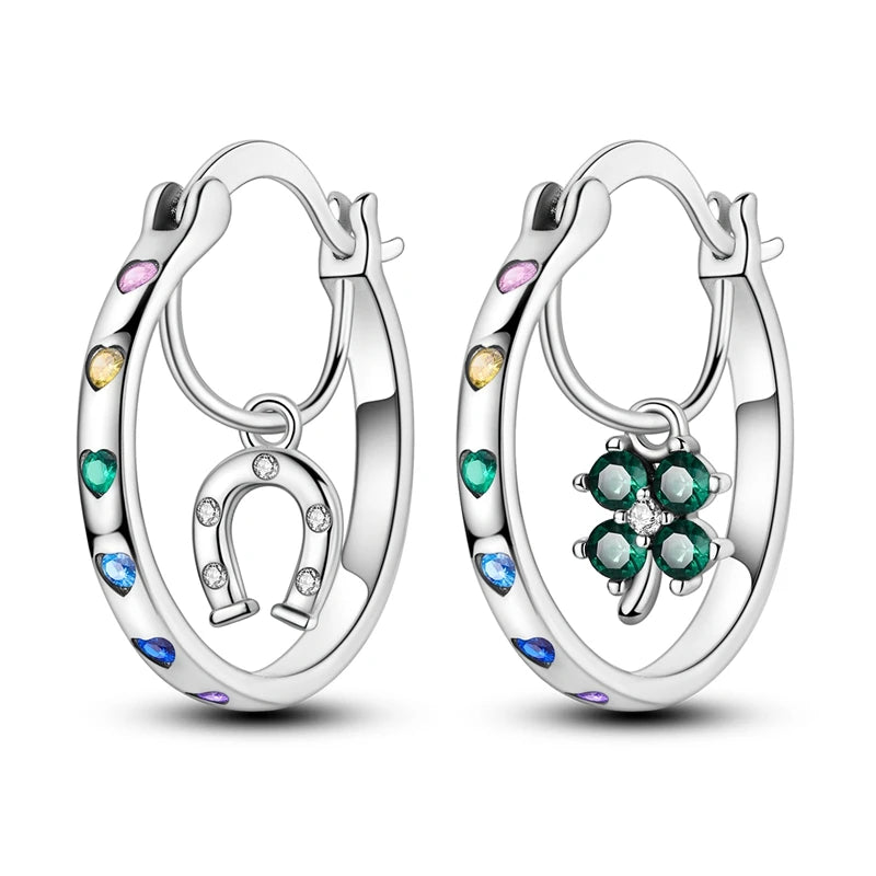 925 Sterling Silver Zircon Drop Earrings — Four-Leaf Clover & Star Designs