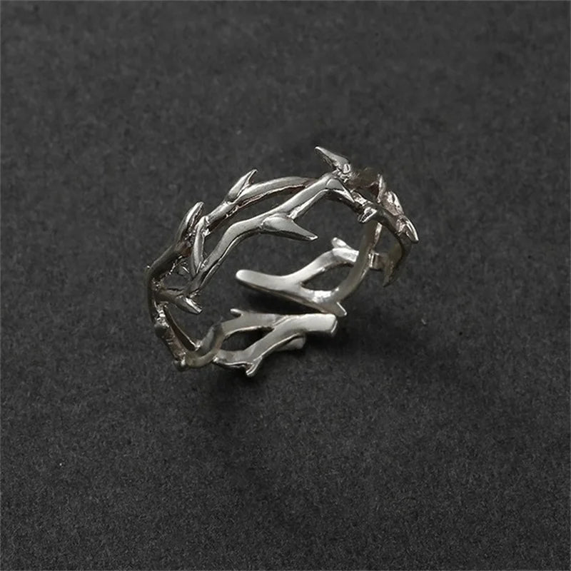 silver-plated vintage branch and thorn couple ring - view 7