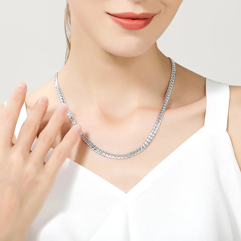 925 Sterling Silver 6MM Sideways Chain Necklace, Gold or Silver