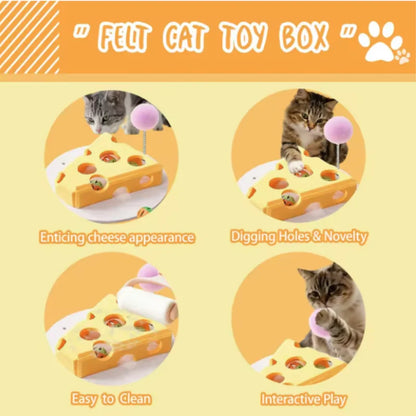 Prime Deal Zone pet cat puzzle maze toy with felt box, bell ball, and holes for interactive kitten play and mental stimulation.
