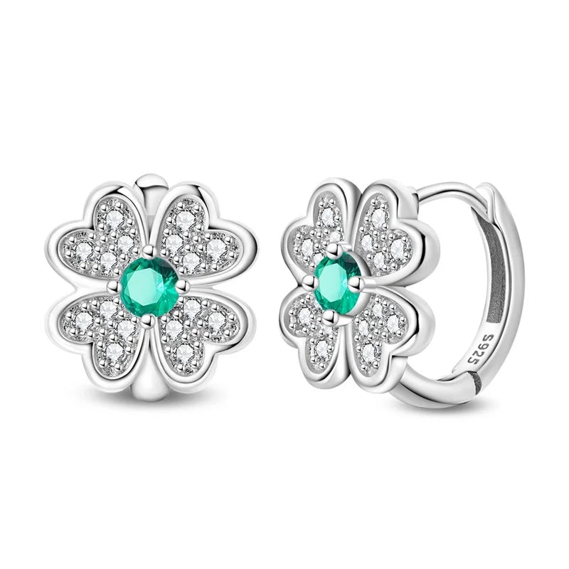925 Sterling Silver Zircon Drop Earrings — Four-Leaf Clover & Star Designs