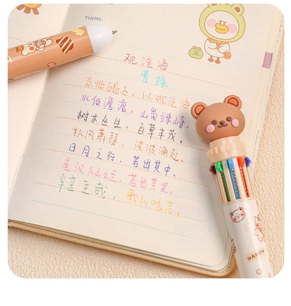 Colorful Prime Deal Zone bear-shaped ballpoint pen with 10 vibrant ink colors, ideal for students and office use.