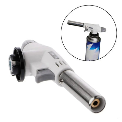 Prime Deal Zone torch welding gas burner with auto-ignition, showing a blue flame for grilling, camping, and cooking applications