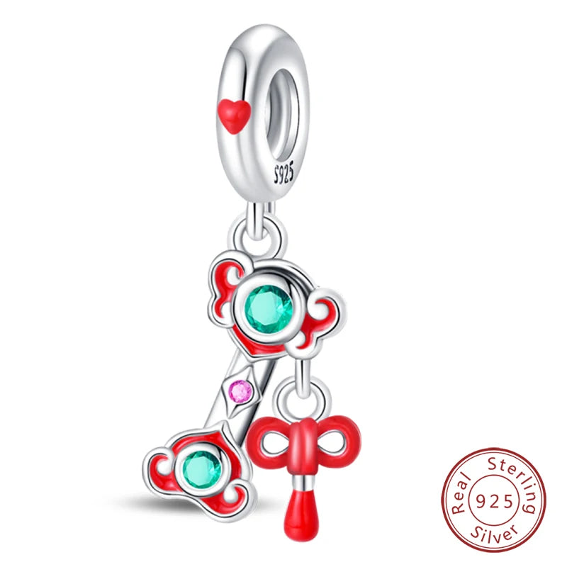 925 Sterling Silver Red Wine & Chili Charm Beads