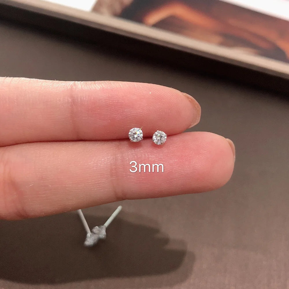 Sterling silver CZ stud earrings, round cubic zirconia - view 5