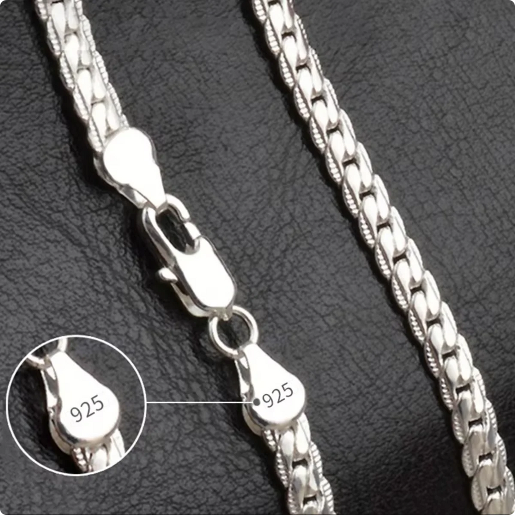 925 Sterling Silver 6MM Sideways Chain Necklace, Gold or Silver