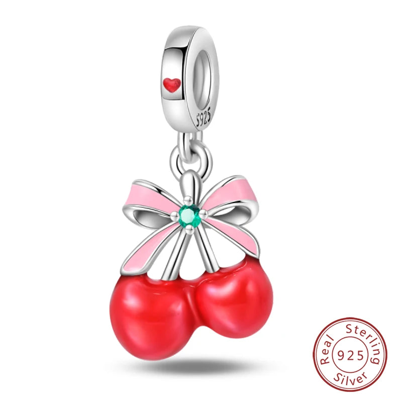 925 Sterling Silver Red Wine & Chili Charm Beads