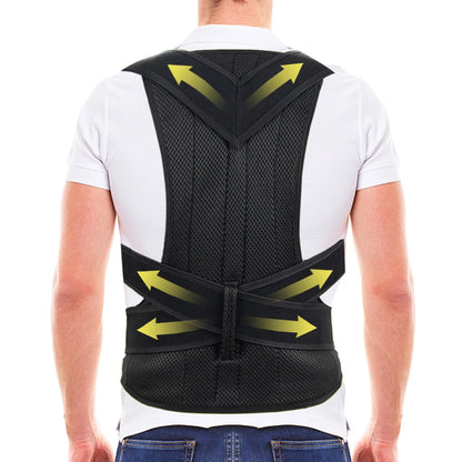 Adjustable back posture corrector brace for men and women supporting spine alignment and improving posture.