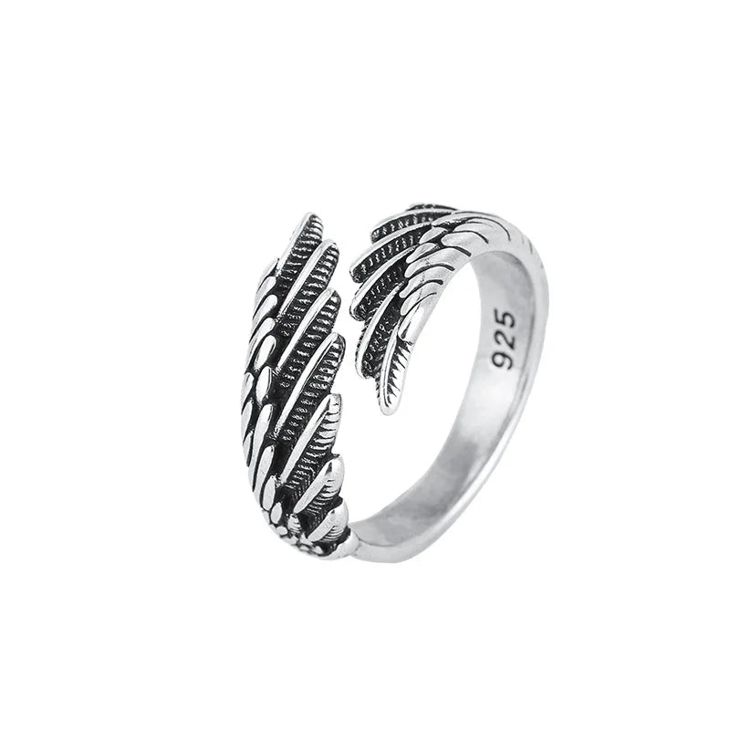 925 sterling silver angel wing and feather adjustable ring - view 5