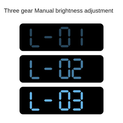 Large digital wall clock by Prime Deal Zone showing temperature, humidity, week display, and adjustable brightness on a bright LED screen.