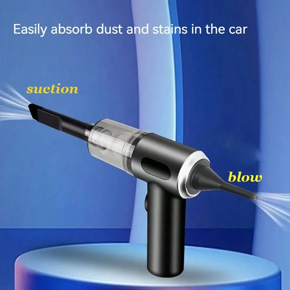 Prime Deal Zone 3-in-1 handheld vacuum cleaner with integrated suction and blowing functions, USB rechargeable for car and household use.
