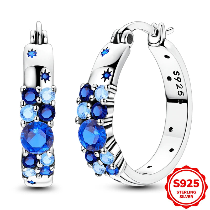 925 Sterling Silver Butterfly & Hoop Earrings — Coloured Zircon Accents