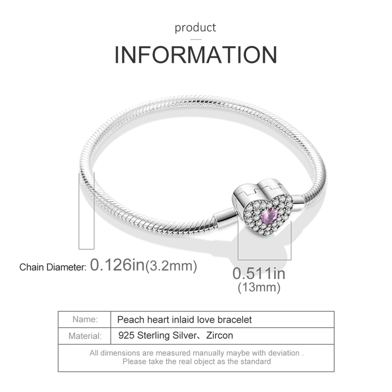 silver-plated peach heart zircon charm bracelet - view 6
