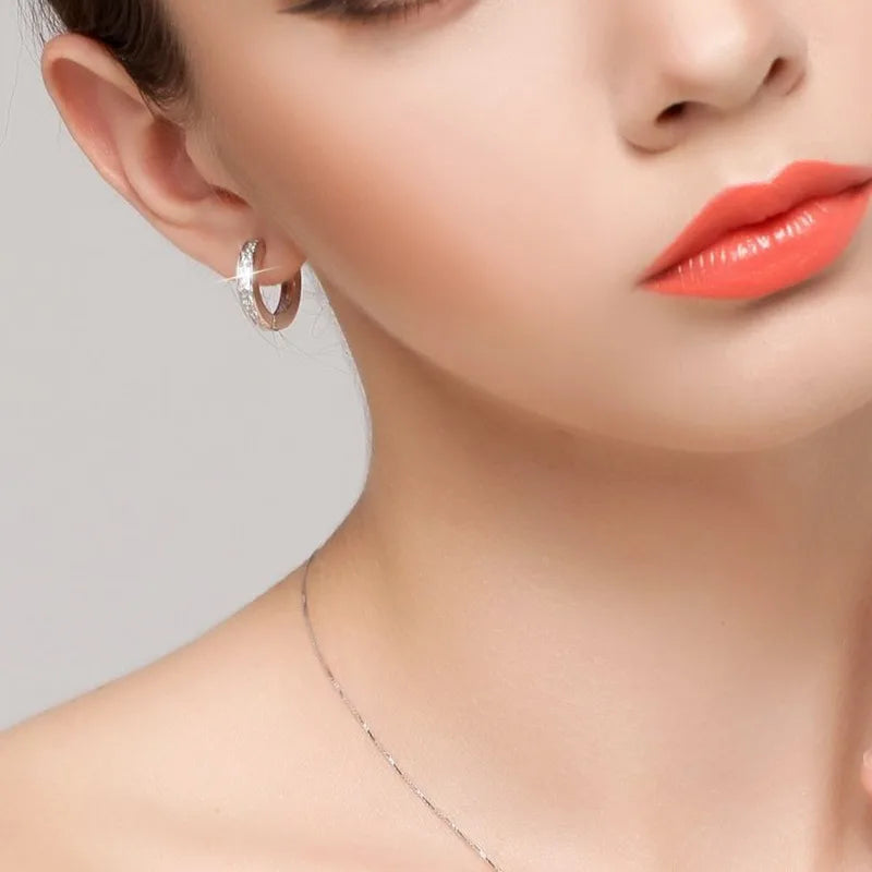Sterling silver zircon circle stud earrings - view 10